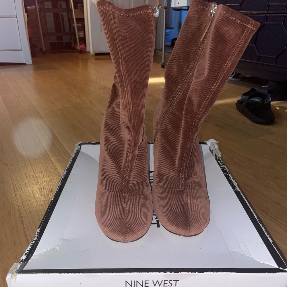 Tan corduroy booties. Round toe. Sz 10. Worn 2x